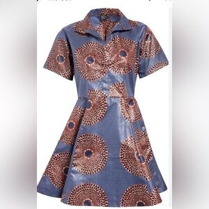 Oula minidress blue and brown geometric pattern size S